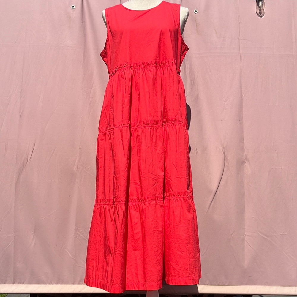 J. Crew red/coral tiered summer midi dress